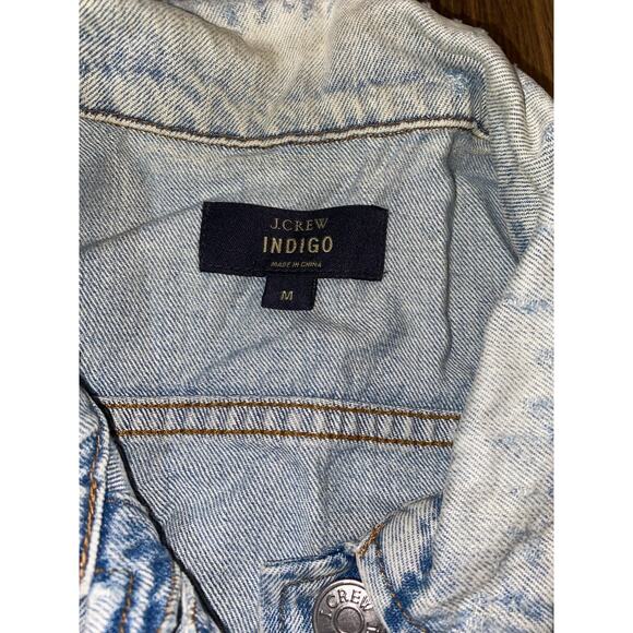 J.Crew Indigo Denim Jacket Size M Hand-Painted Custom Back Distressed Light Wash - Picture 7 of 8